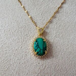Gold-Tone Turquoise Oval Pendant Necklace